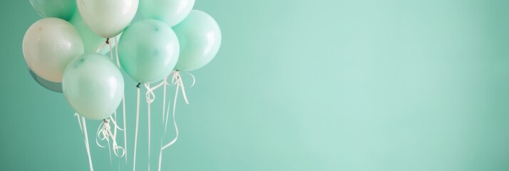 Aufkleber - Playful Monochrome Image of Bright Teal Balloons on Pastel Teal Background with Ample Copy Space Highlighting Minimalist Aesthetic