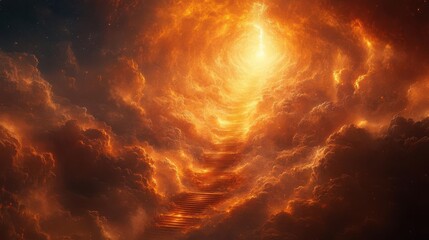 Wall Mural - ethereal golden staircase spiraling through luminous clouds ornate heavenly gates gleaming with divine light symbolizing spiritual ascension