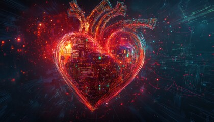 Techno-Heart: Abstract Artwork Symbolizing the Fusion of Technology and Emotion