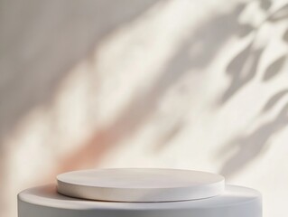 Aufkleber - Serene Minimal White Silk Table for Product Display with Ambient Light and Bokeh Rose Background