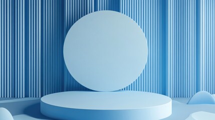 Poster - 3D rendering of a blue abstract geometric background with a podium in a Japanese style