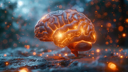 Poster - A glowing, fiery brain surrounded by swirling sparks, representing intense thoughts and creativity