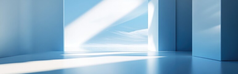 Poster - Elegant and beautiful studio background with a blue and white theme featuring 3D rendering