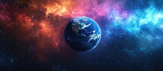 Poster - Planet Earth in a 3D cartoon rendering set against a backdrop of cosmic stars