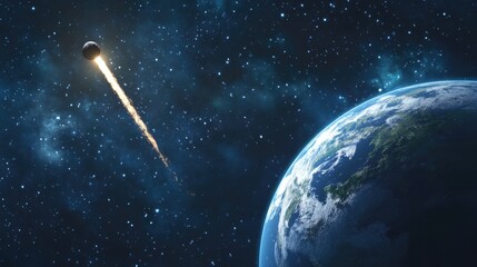 Aufkleber - Cartoon style 3D rendering of Earth and a comet