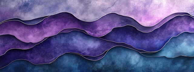 Poster - Sky Ornamental Design in a 3D cartoon rendering featuring a boho chic style with a dark washed out effect incorporating sea amethyst watercolor and seamless curved lines in an azure dirty art prin
