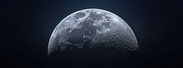 Poster - Half Moon Background in 3D Cartoon Style Realistic Moon The Moon is an astronomical body that orbits planet Earth being Earth s only permanent natural satellite