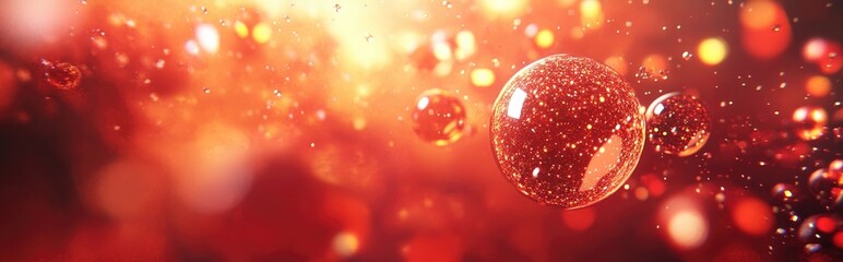 Poster - Red blurred glowing circles in a 3D cartoon rendering An abstract illustration featuring shiny lights and blurred neon round objects creating a background with gleaming flares