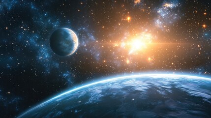 Poster - Stars of a planet and galaxy in a free space depicted in a 3D cartoon rendering