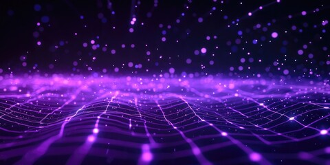 Leinwandbilder - Abstract ultraviolet landscape showcased in a 3D cartoon rendering featuring a dark background with a purple cyberspace grid and hi tech network elements The composition highlights a violet starry