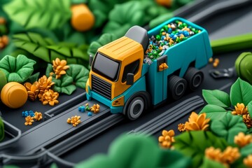 Wall Mural - Garbage management advancements are highlighted in a futuristic illustration of an automated waste sorting system that uses AI and robotics for efficiency