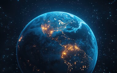 Aufkleber - Nightly Earth depicted in outer space through 3D cartoon rendering Abstract wallpaper showcasing city lights and civilization on the planet