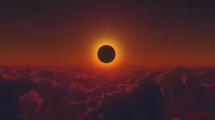 Wall Mural - A solar eclipse a natural phenomenon where the moon obscures the sun causes the sky to darken in a 3D cartoon rendering