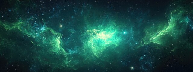 Aufkleber - Green space star nebula in space background rendered as a 3D cartoon Digital painting