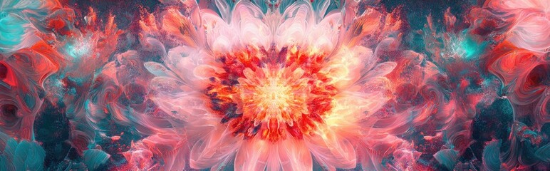 Poster - Beautiful mandala in a 3D cartoon rendering Abstract fractal shapes and patterns Infinite universe with mysterious psychedelic relaxation designs Liquid acrylic paints and sacred geometry