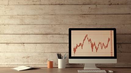 Aufkleber - Computer Screen Displaying a Falling Stock Graph in a Dimly Lit Room Amid Financial Crisis