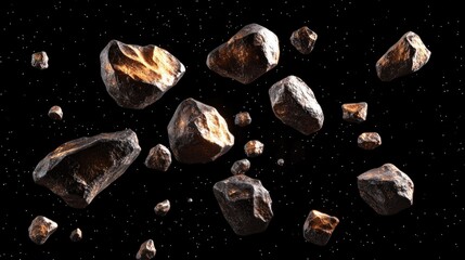 Aufkleber - Cartoon illustration of asteroids rendered in 3D on a black background