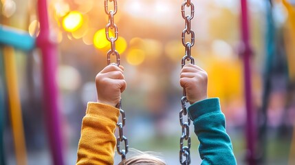 Carefree Child Swinging Joyfully in Colorful Park Playground