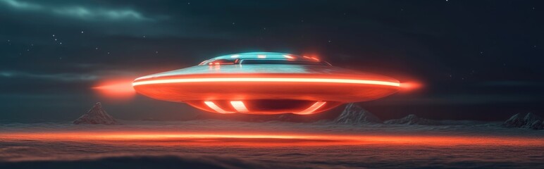 Poster - 3D illustration of a parked UFO spaceship in a cartoon style