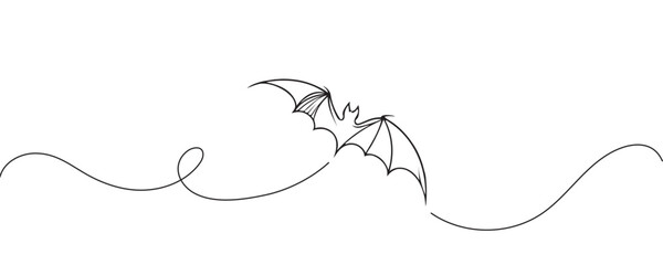 Wall Mural - Continuous line drawing of bat. Background with one line of bats. Vector illustration