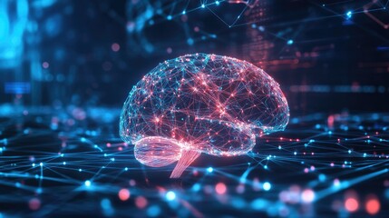 A human brain with glowing neural pathways, symbolizing active thought and cognition, with abstract tech elements in the background