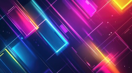 Poster - Vibrant geometric shapes glowing in neon hues forming a lively and dynamic wallpaper suitable for a contemporary and stylish look