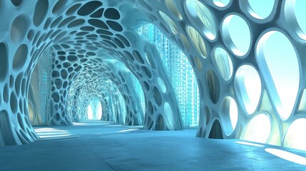 Poster - Futuristic 3D space featuring honeycomb like columns