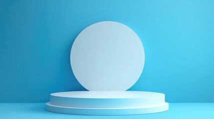 Poster - minimalistic shopping podium rendered in 3d against a blue background