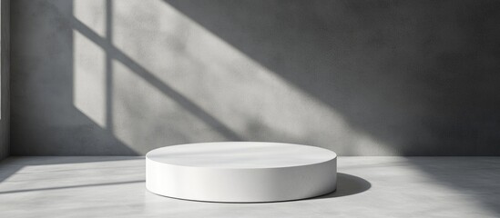 Poster - White pedestal against a gray backdrop with ample space for your decorative elements