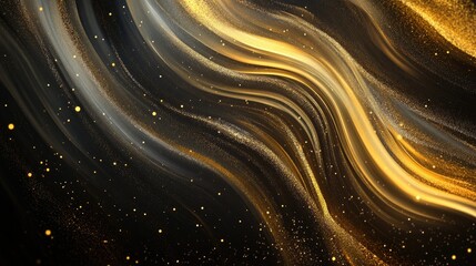 Poster - Elegant abstract background in gold featuring shimmering glitter and fluid wave patterns A stunning illustration