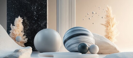 Aufkleber - Elegant and beautiful abstract background featuring various elements showcasing minimalism in a studio setting 3D illustration and rendering