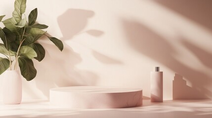 Poster - minimalist 3d display featuring a geometric podium ideal for cosmetics or beauty product promotion m
