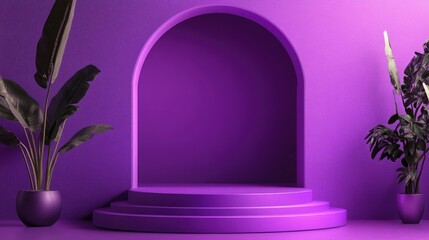 Poster - Violet contemporary architectural podium stage designed for product display 3D render