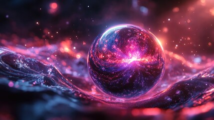 Poster - Glowing fractal sphere 3D abstract rendering digital composition