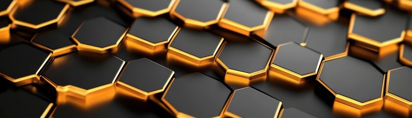 Wall Mural - Abstract Black and Gold Hexagon Pattern Background