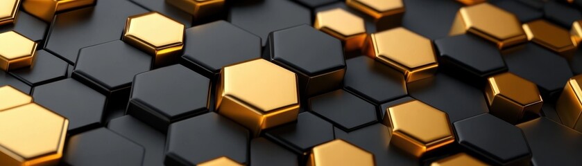 Abstract Geometric Hexagon Pattern in Black and Gold