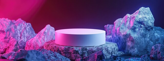 Aufkleber - Elegant podium display on a rock surface Mock up for cosmetics and skincare backdrop featuring product presentation with stone elements