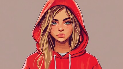 Poster - 2D cartoon girl wearing a red hood