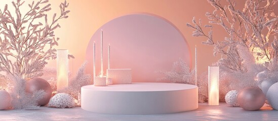 Aufkleber - Festive product showcase podium with decorative backdrop in 3D rendering