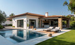 © AMA STUDIO - Modern white villa with swimming pool is bathed in morning sunlight