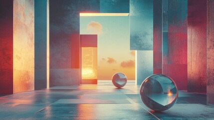 Aufkleber - Stunning backdrop featuring geometric shapes in a 3D illustration and rendering