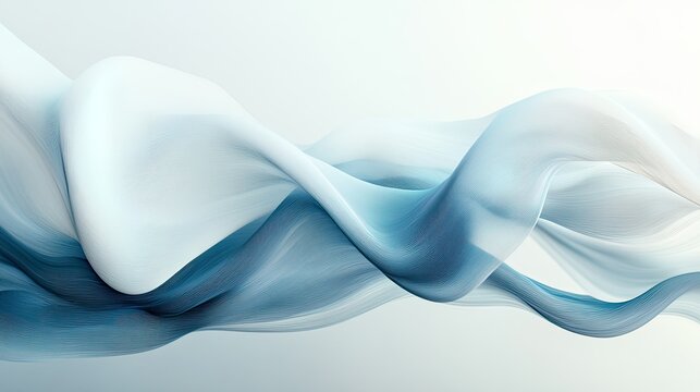 Artistic composition of abstract wavy lines in white and blue, flowing across a soft, light background