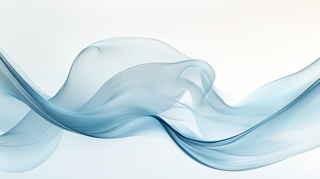 Artistic composition of abstract wavy lines in white and blue, flowing across a soft, light background