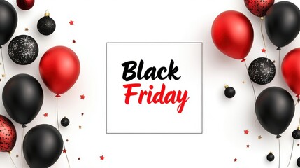 Black Friday Sale Balloons Red Black Decoration White Background