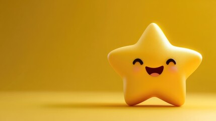 Wall Mural - Charming 2D cartoon depiction of an adorable smiling star in a vibrant yellow hue