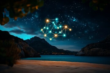 Wall Mural - zodiac signs as constellations in the night sky, captured in a celestial-themed artwork where each z