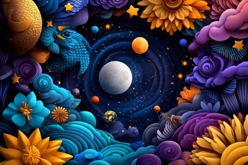 Wall Mural - zodiac signs in a celestial celebration, illustrated in a vibrant scene where the zodiac signs come 
