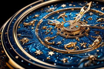 Wall Mural - zodiac signs in a celestial clock, captured in an artwork where the zodiac signs are part of a cosmi