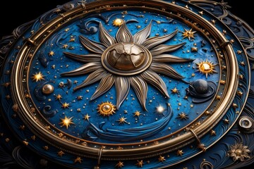 Wall Mural - Zodiac signs in a celestial mandala, illustrated in a detailed scene where the zodiac signs form a mandala, with each sign radiating energy and light from the center, symbolizing the balance