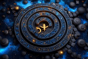 Wall Mural - zodiac signs in a cosmic labyrinth, illustrated in a scene where each zodiac sign is part of a labyr